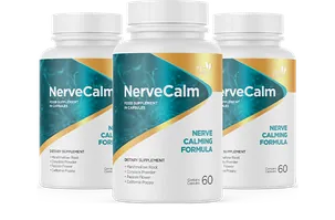 Three bottles of NerveCalm nerve calming formula dietary supplement capsules